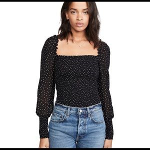 Reformation Pinto Top Black w white dots